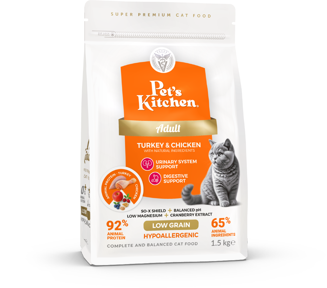 Pet's Kitchen Hypoallergenic Cat Dry Food Turkey & Chicken - 1.5 kg