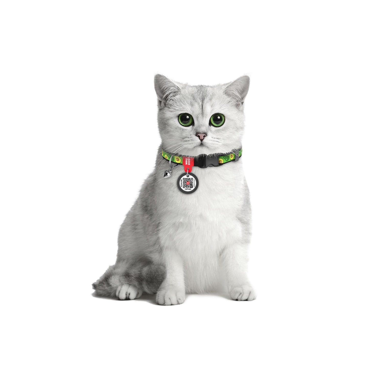 Waudog Nylon Cat Collar with QR Tag - Avocado - Plastic Buckle