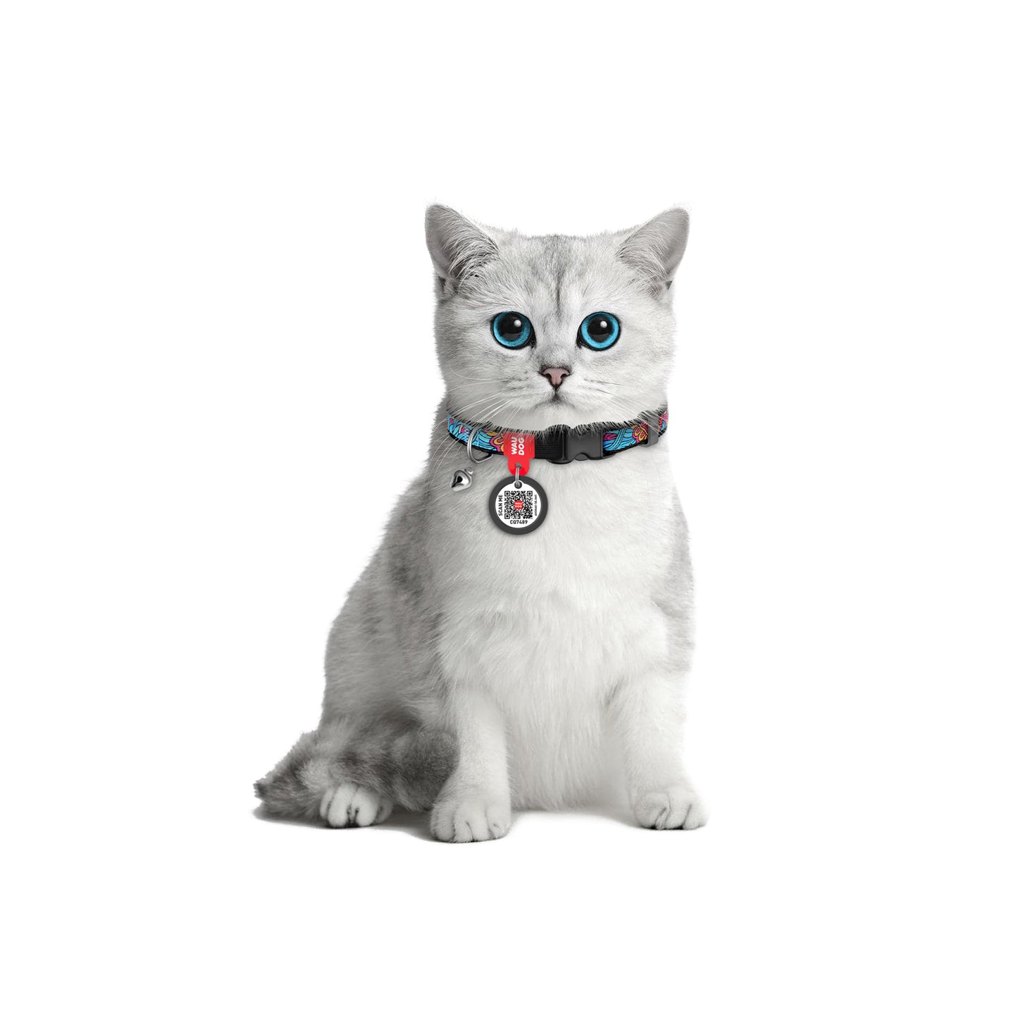 Waudog Nylon Cat Collar with QR Tag - Summer - Plastic Buckle