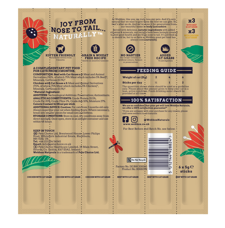 Webbox Cat Treat Natural Sticks Beef & Chicken - 30 g (6 pcs)