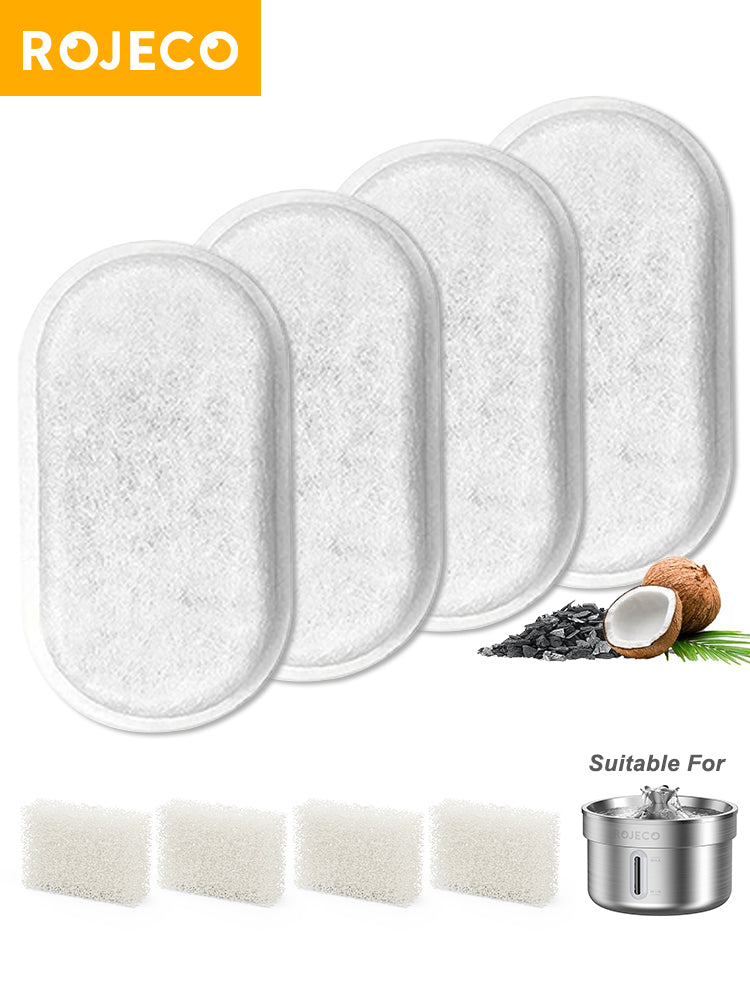 Rojeco 2L Stainless Steel Cat Water Fountain Filters - 4 Set (New Version)