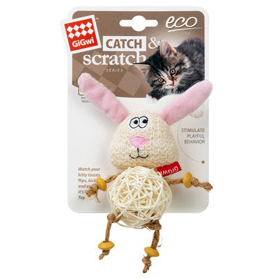 GiGwi Cat Toy Hare Wicker Ball w/ Rattle - 10 cm