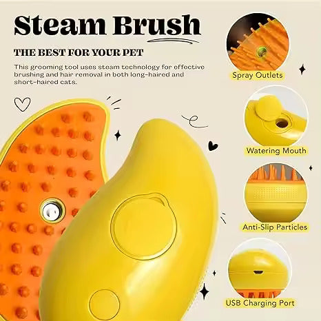 Funny Paws Pet Steam Brush - Yellow