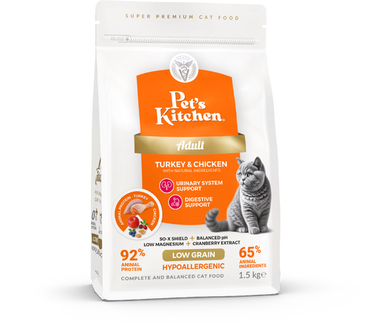 Pet's Kitchen Hypoallergenic Cat Dry Food Turkey & Chicken - 1.5 kg