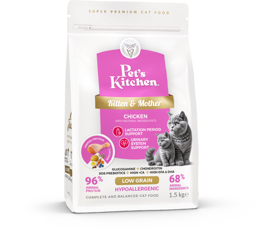 Pet's Kitchen Hypoallergenic Cat Dry Food Kitten & Mother Chicken - 1.5 kg