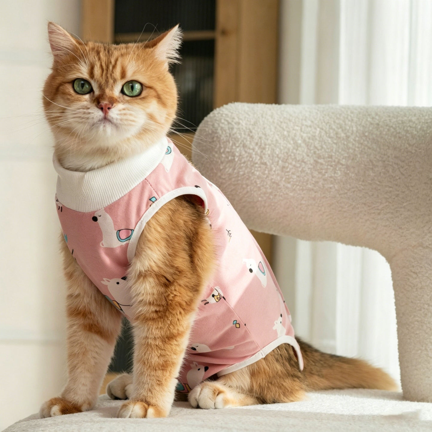 Funny Paws Pet Medical Suit M - Pink Alpaca