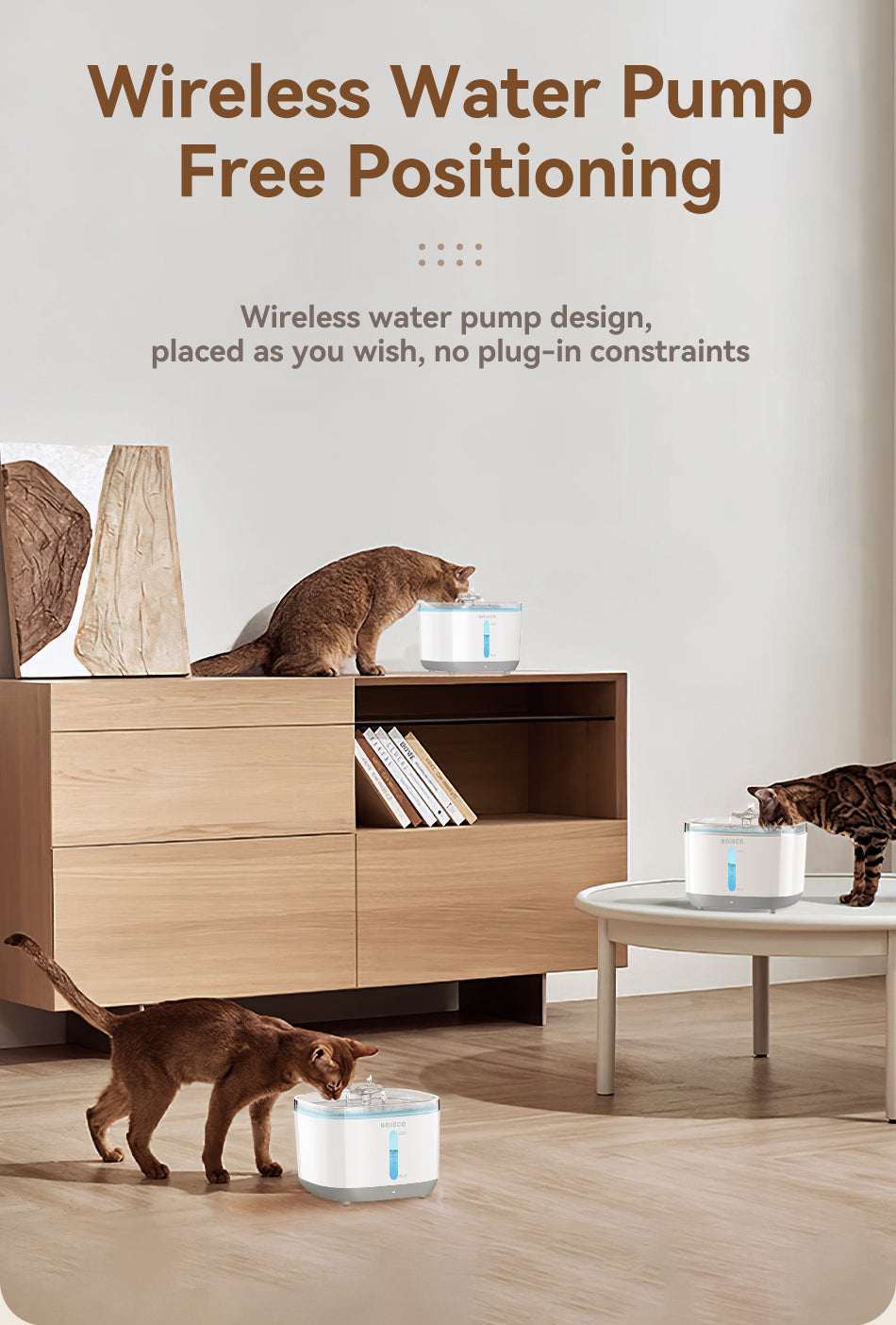 Rojeco 2.5L Stainless Steel Wireless Pet Water Fountain