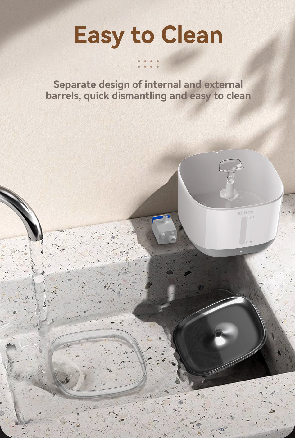 Rojeco 2.5L Stainless Steel Wireless Pet Water Fountain