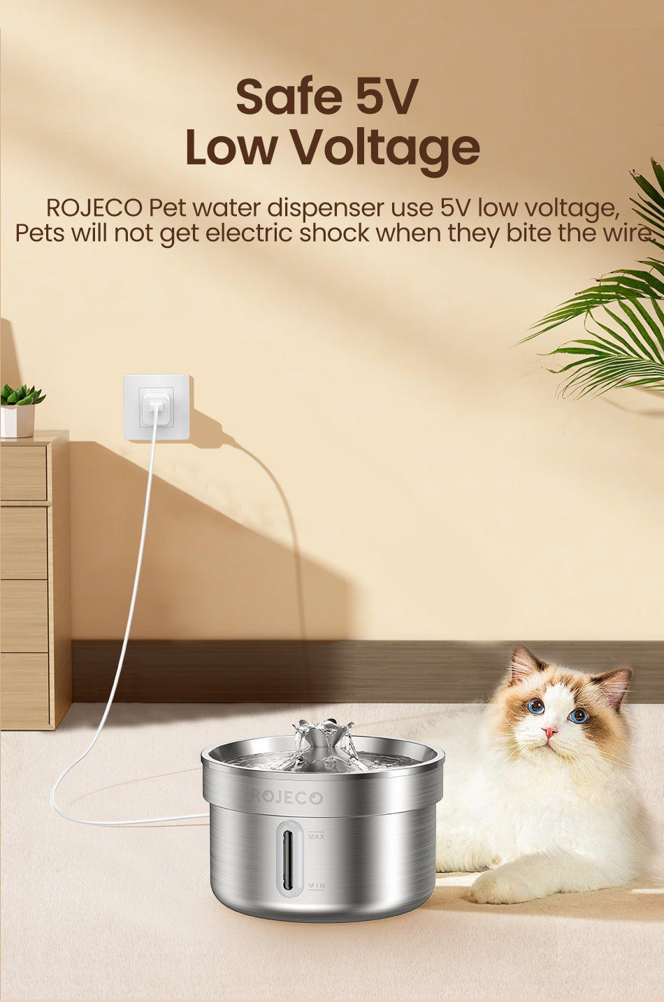 Rojeco 2L Stainless Steel Pet Water Fountain