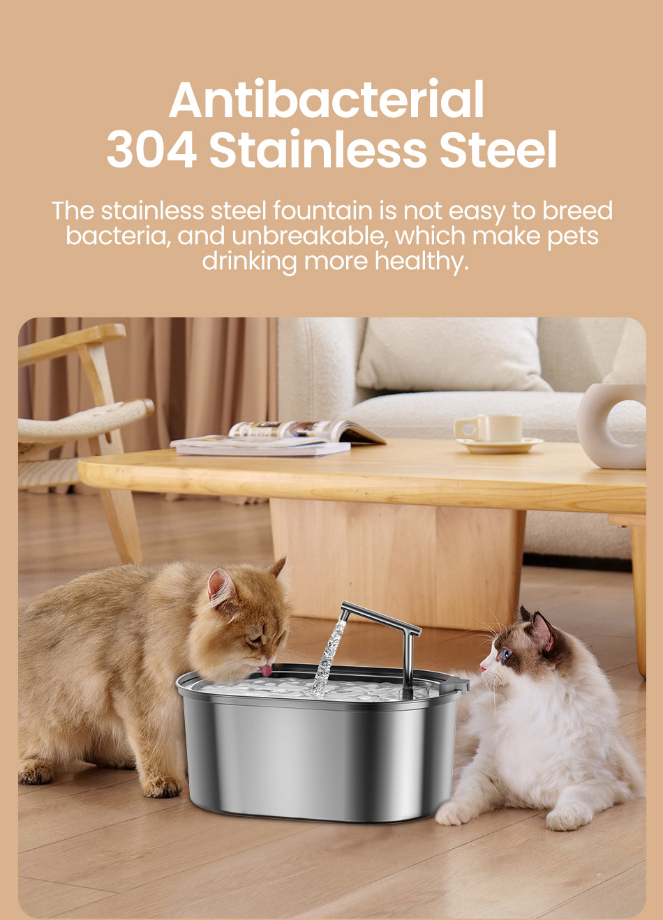 Rojeco 3.2L Stainless Steel Cat Water Fountain