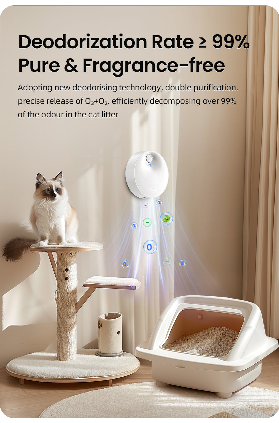 Rojeco Cat Litter Box Deodorizer - 4000mAh