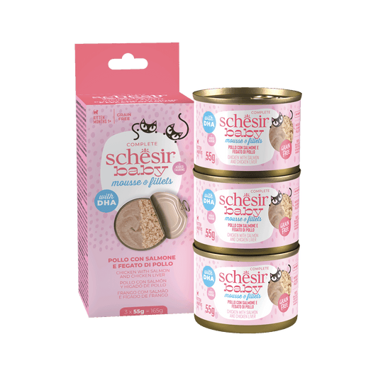 Schesir Baby Mousse & Fillets For Baby Cats Above 1+ Month - 3 Cans