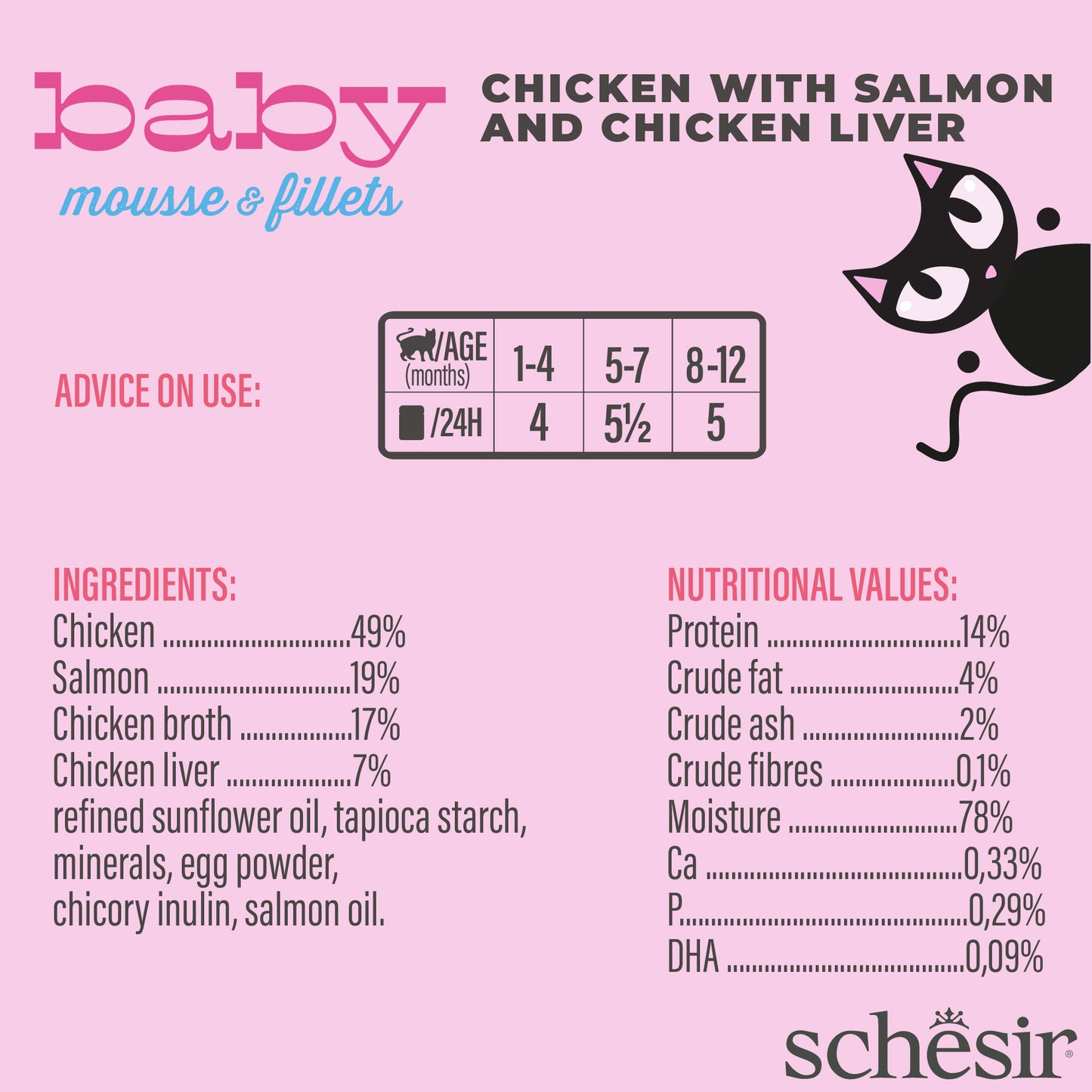 Schesir Baby Mousse & Fillets For Baby Cats Above 1+ Month - 3 Cans