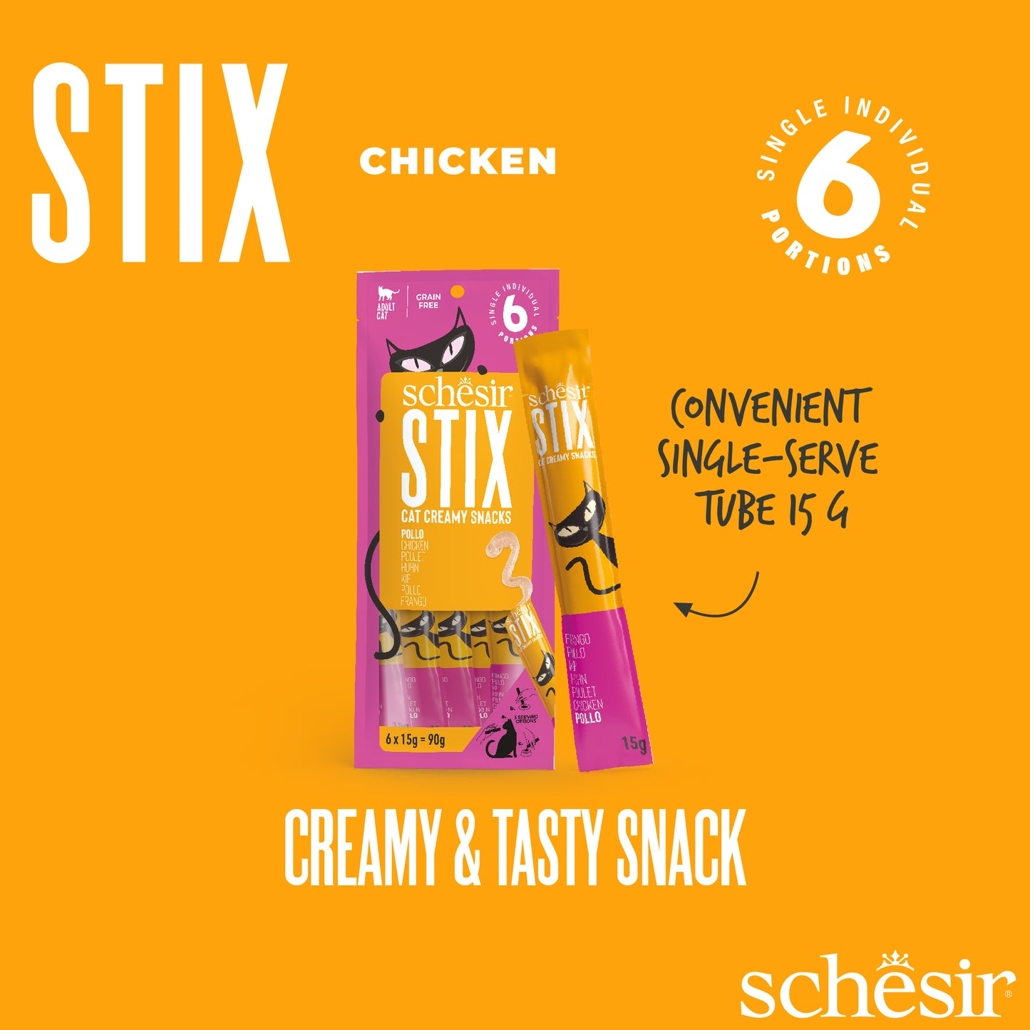 Schesir Stix! Chicken Mousse Cat Treat - 6 pcs
