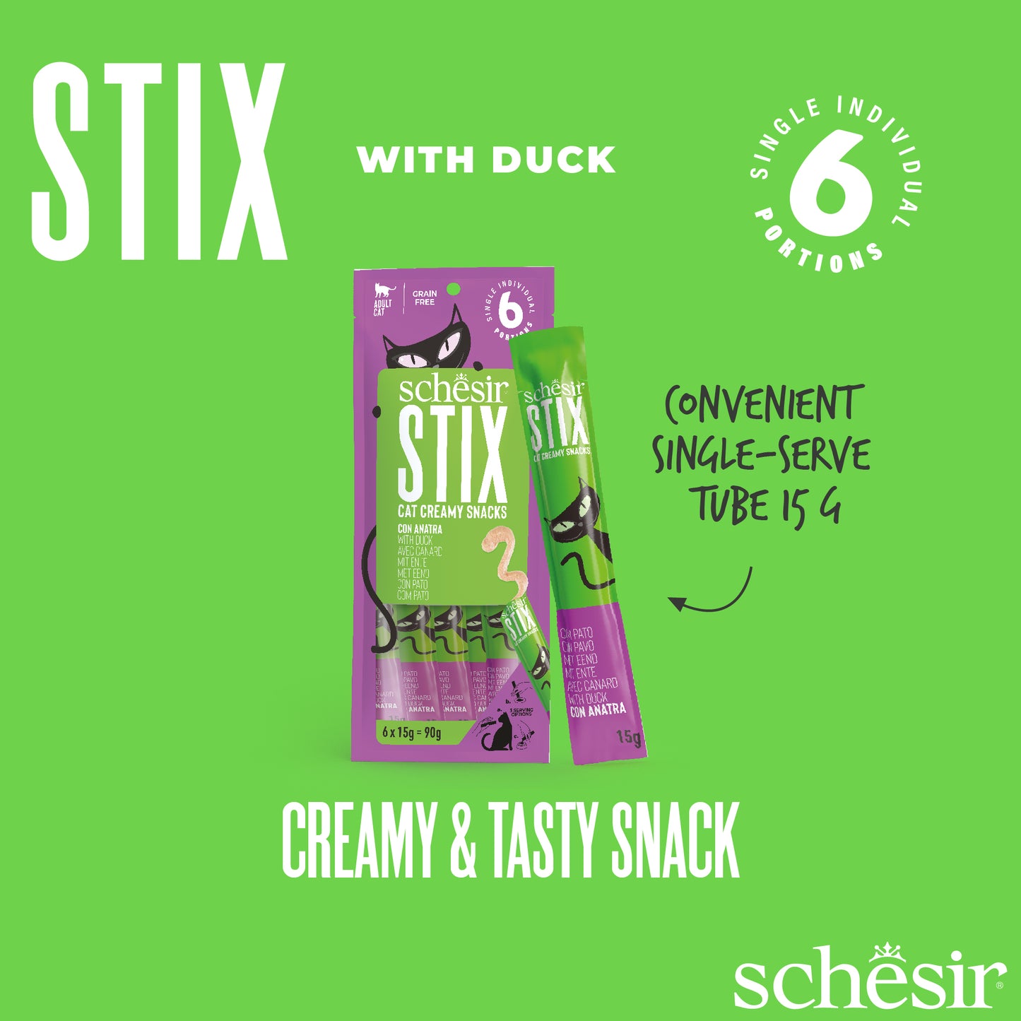 Schesir Stix! Duck Mousse Cat Treat - 6 pcs