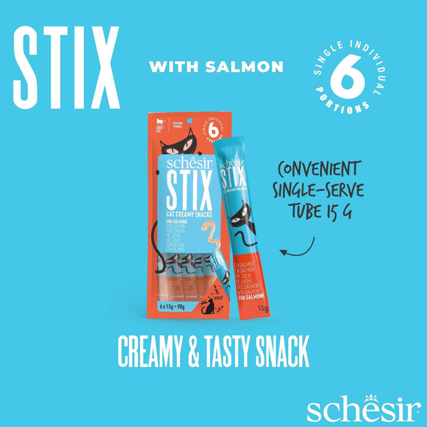 Schesir Stix! Salmon Mousse Cat Treat - 6 pcs