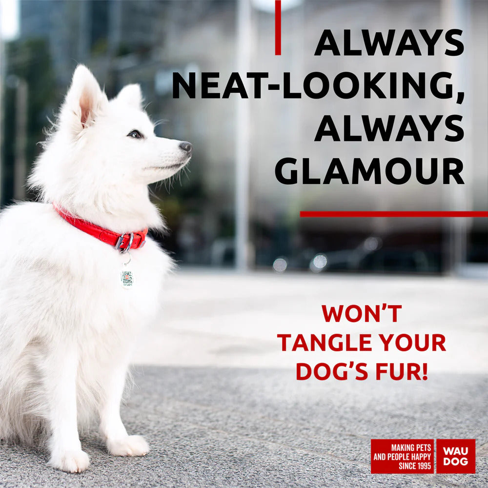 Waudog Glamour Leather Dog Collar w/ QR Tag - XXS - Red