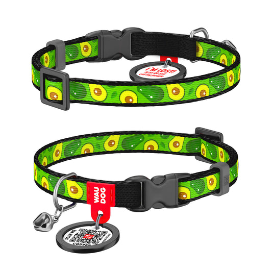 Waudog Nylon Cat Collar with QR Tag - Avocado - Plastic Buckle