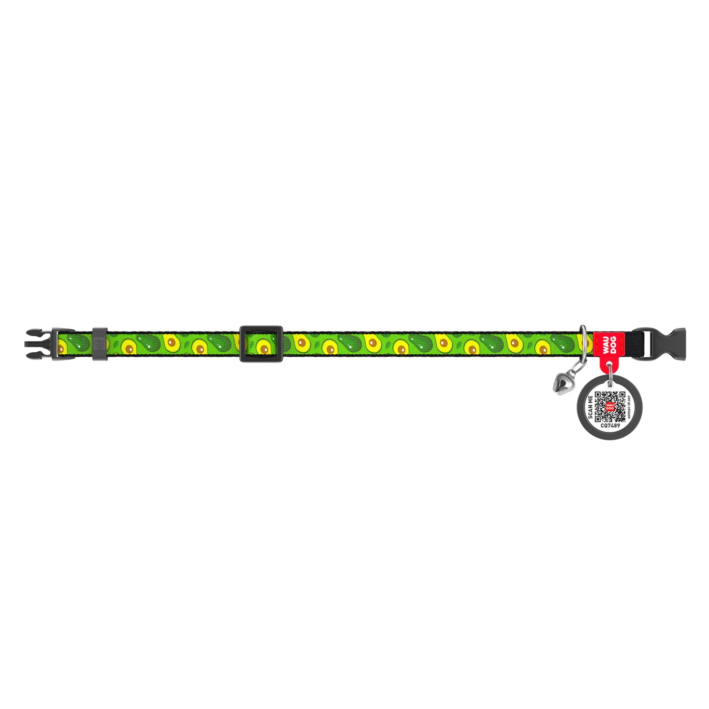 Waudog Nylon Cat Collar with QR Tag - Avocado - Plastic Buckle
