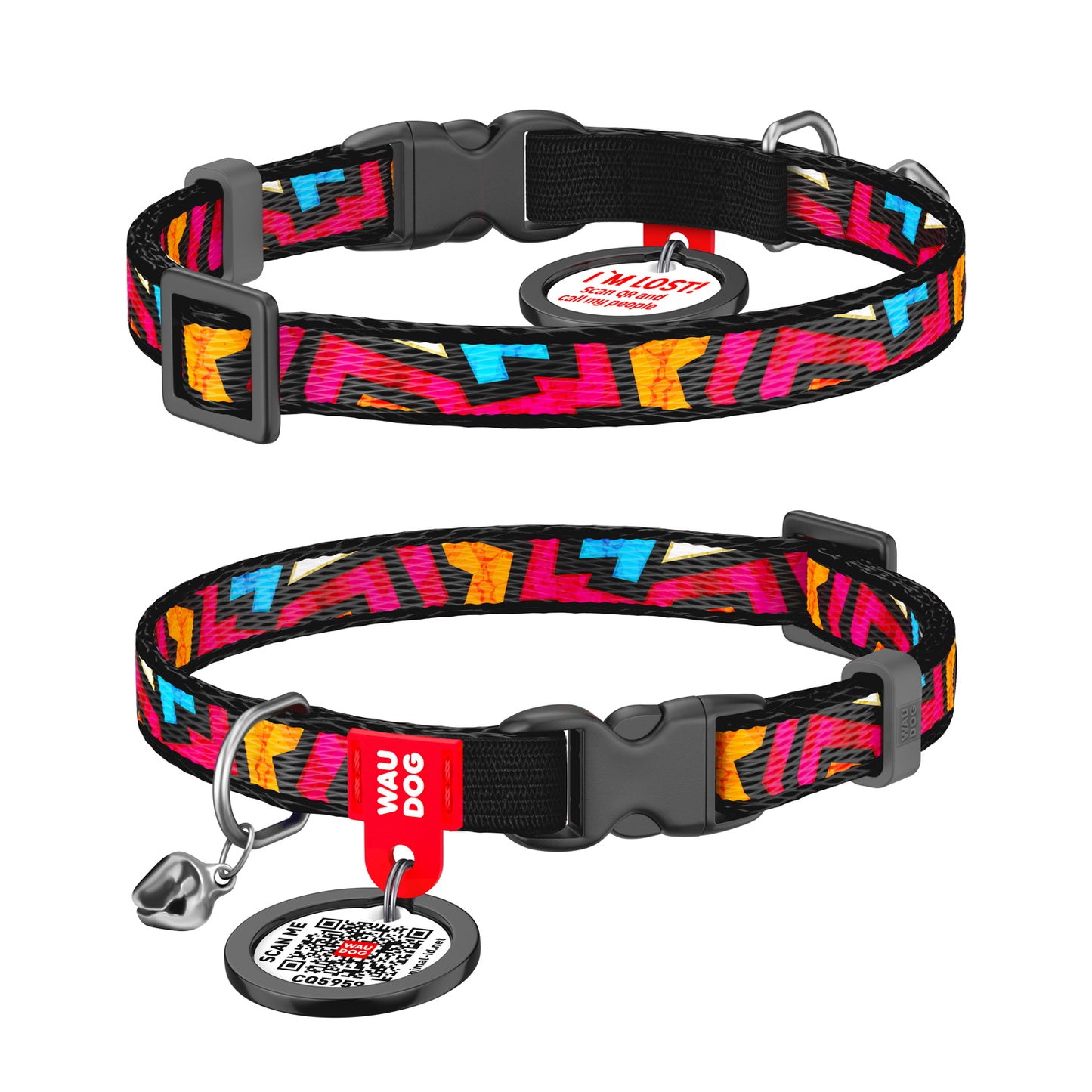 Waudog Nylon Cat Collar with QR Tag - Graffiti - Plastic Buckle
