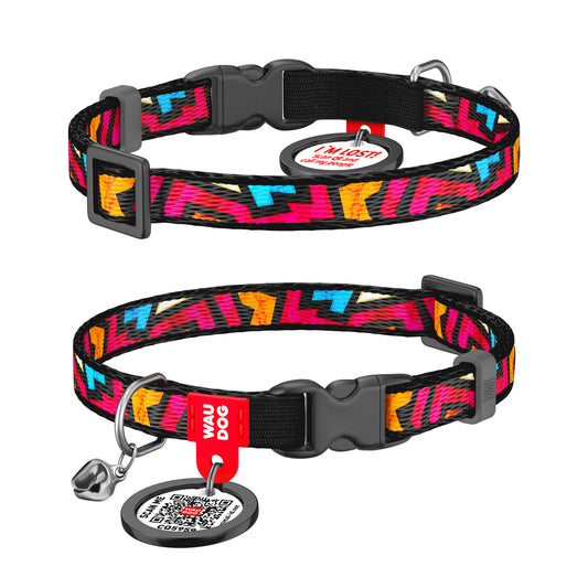 Waudog Nylon Cat Collar with QR Tag - Graffiti - Plastic Buckle
