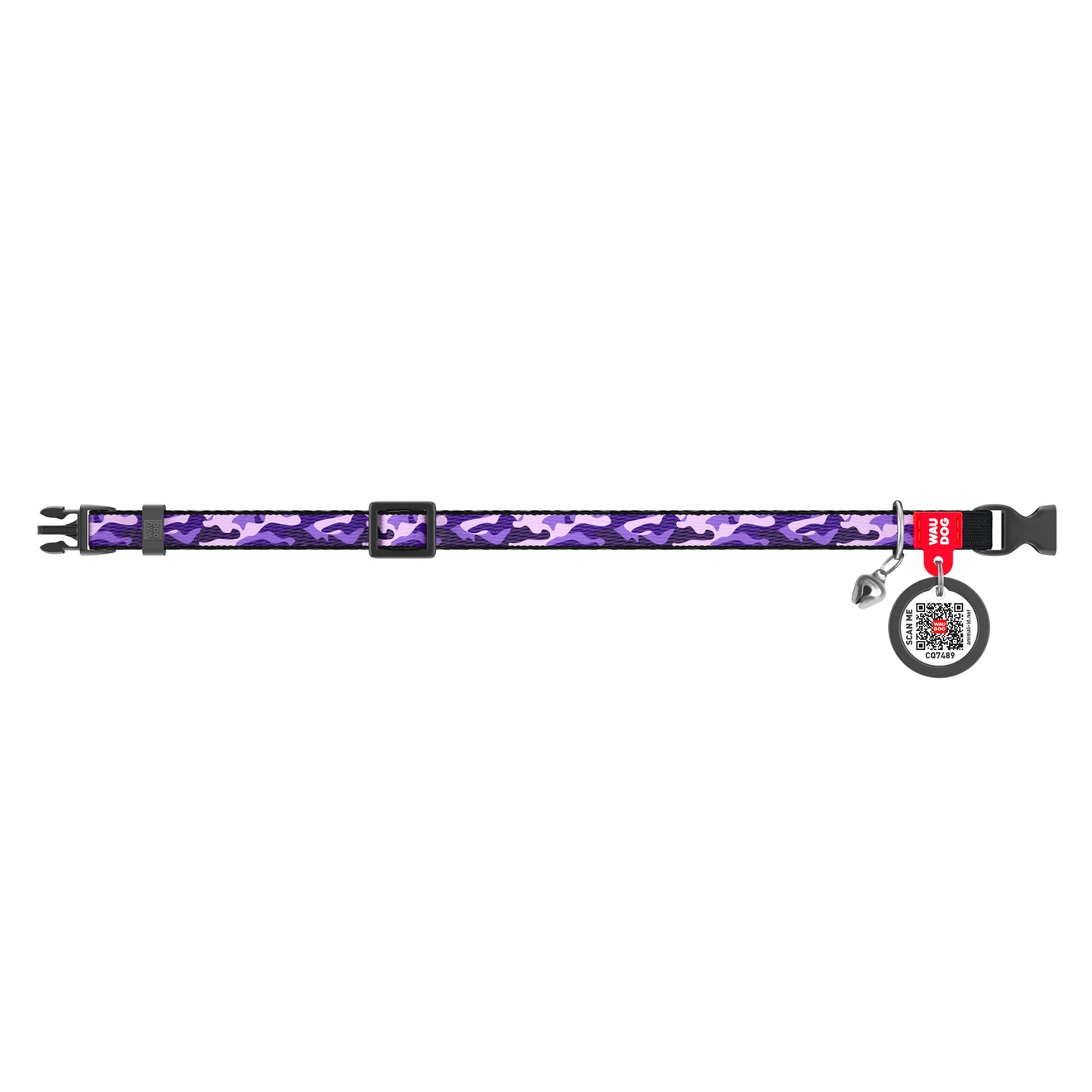 Waudog Nylon Cat Collar with QR Tag - Purple Camo - Plastic Buckle