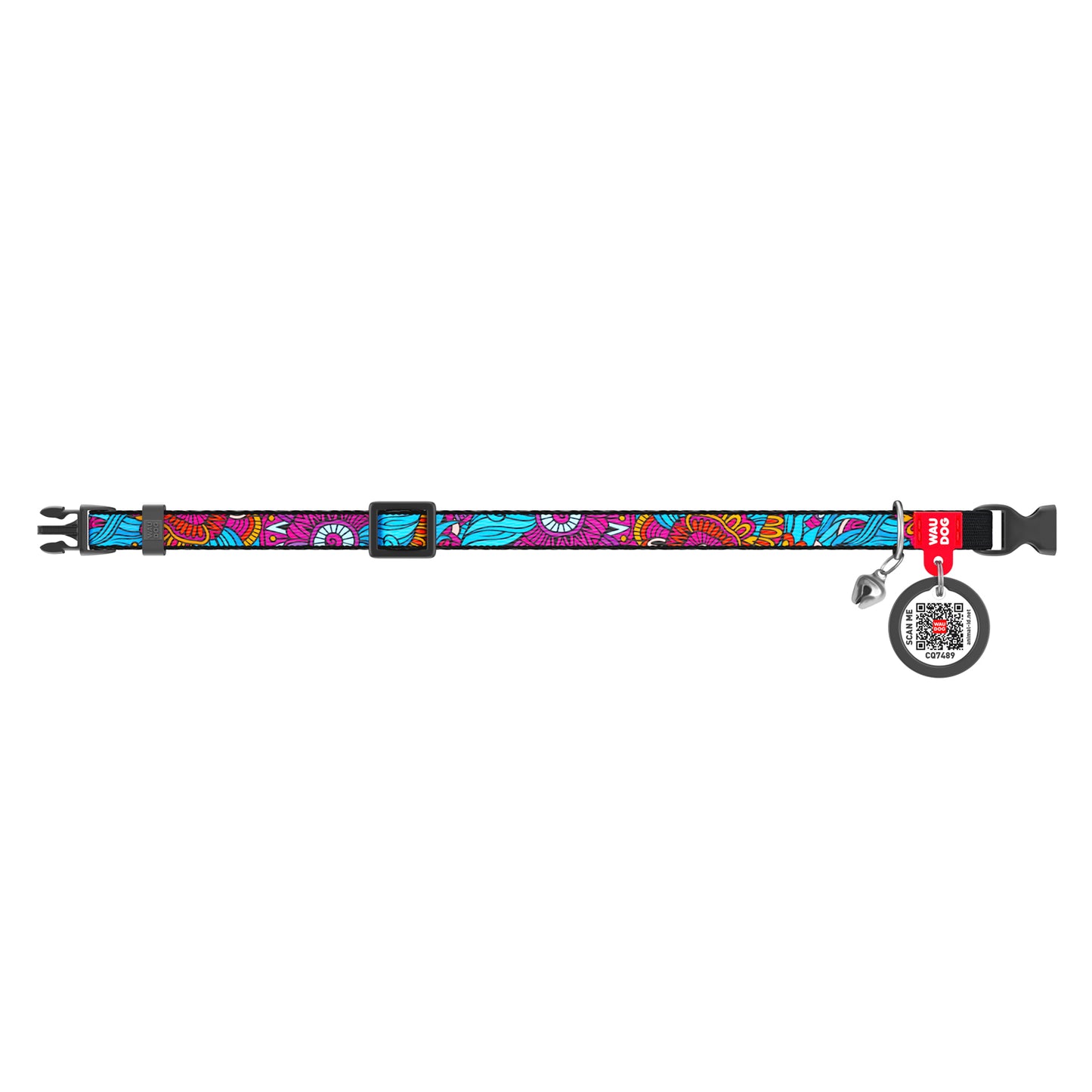 Waudog Nylon Cat Collar with QR Tag - Summer - Plastic Buckle