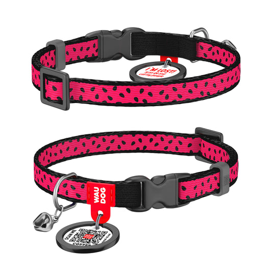 Waudog Nylon Cat Collar with QR Tag - Watermelon - Plastic Buckle