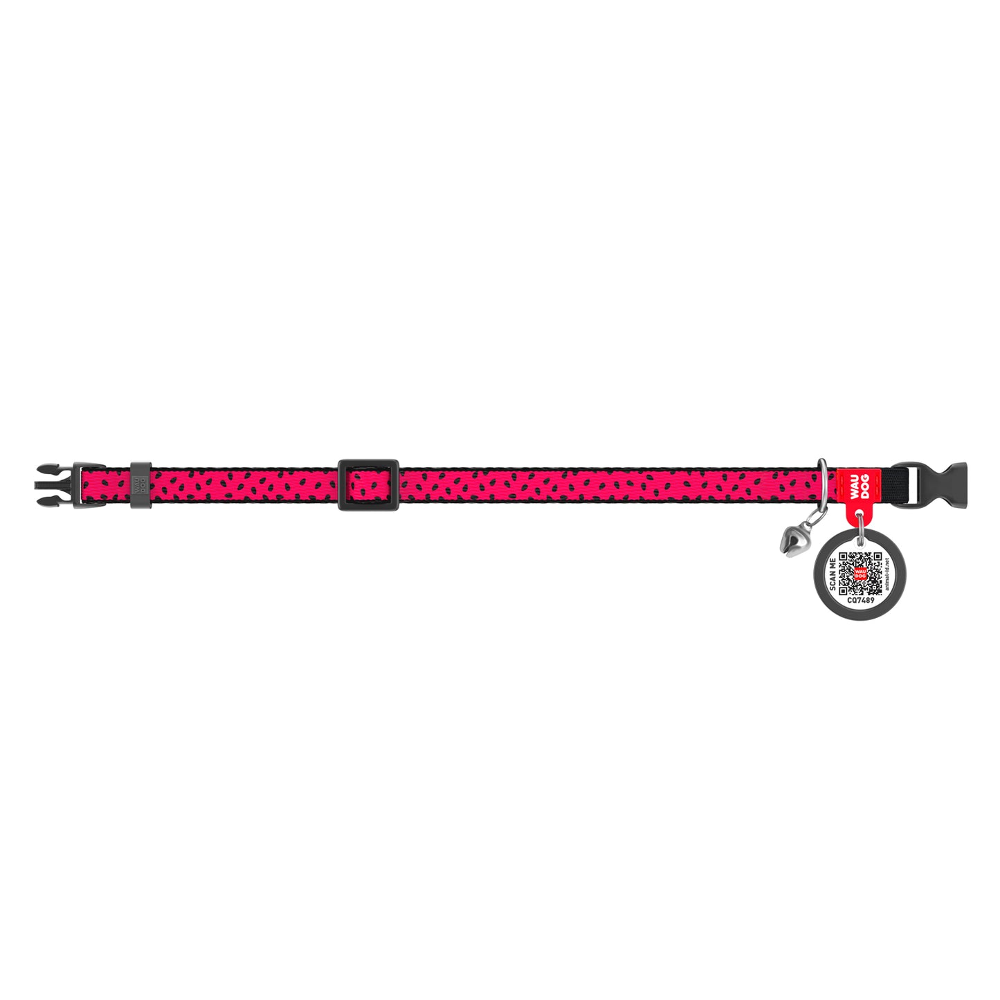 Waudog Nylon Cat Collar with QR Tag - Watermelon - Plastic Buckle