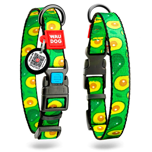 Waudog Nylon Dog Collar with QR Tag - Avocado - Plastic Buckle - M