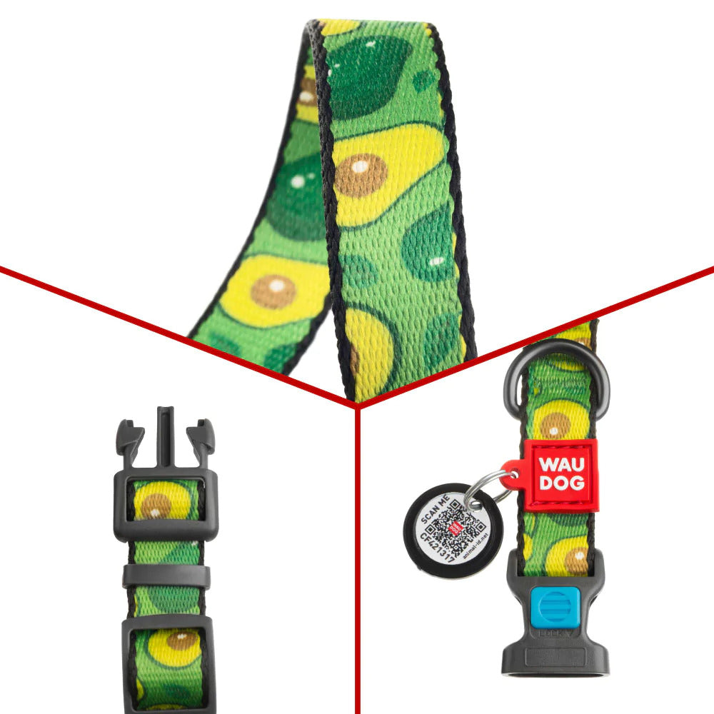 Waudog Nylon Dog Collar with QR Tag - Avocado - Plastic Buckle - M