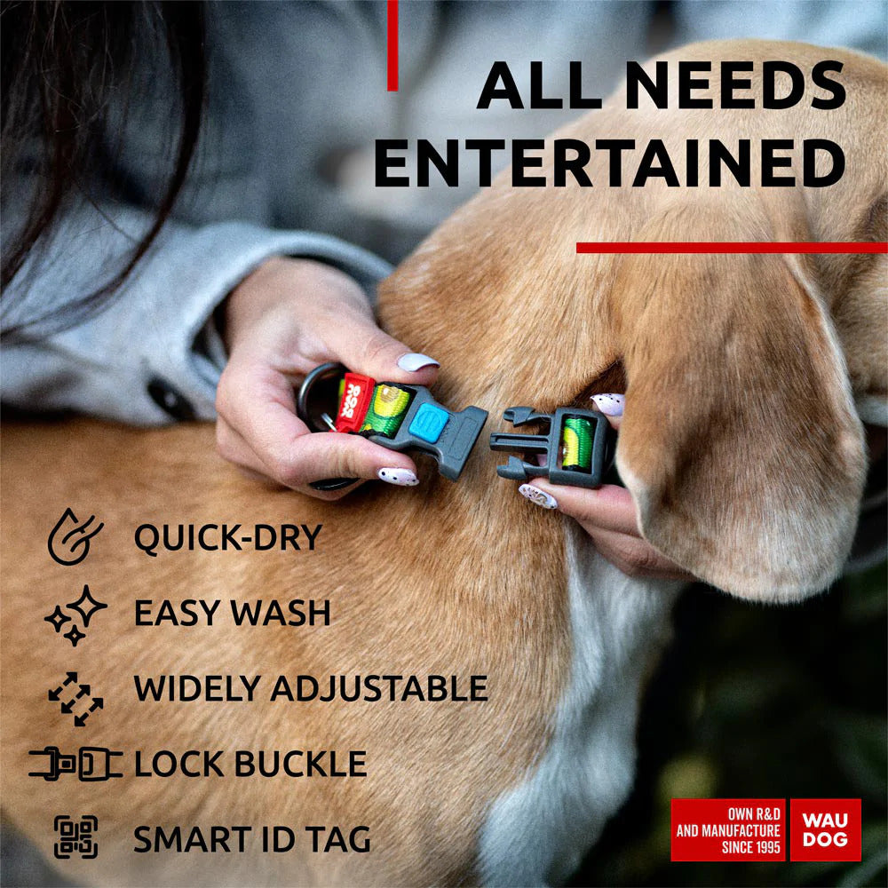 Waudog Nylon Dog Collar with QR Tag - Avocado - Plastic Buckle - S