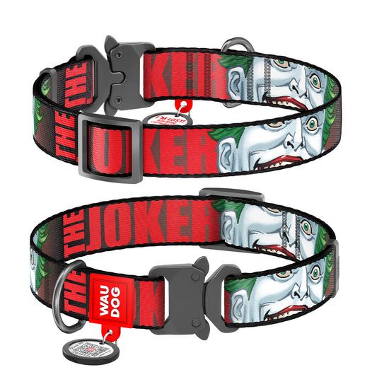 Waudog Nylon Dog Collar with QR Tag - Joker - Metal Buckle - XL