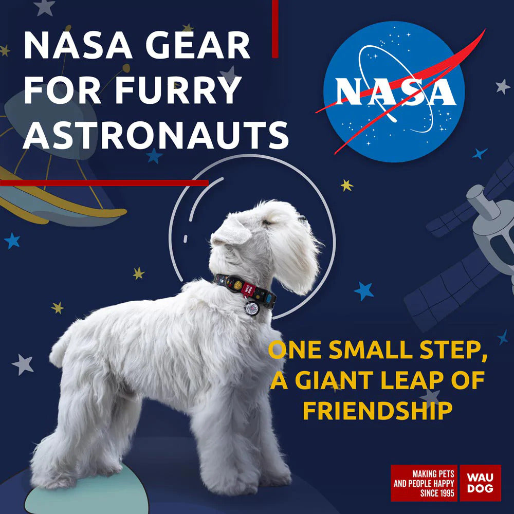 Waudog Nylon Dog Collar with QR Tag - NASA - Plastic Buckle - S