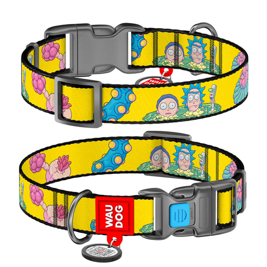 Waudog Nylon Dog Collar with QR Tag - Rick and Morty 1 - Plastic Buckle - L
