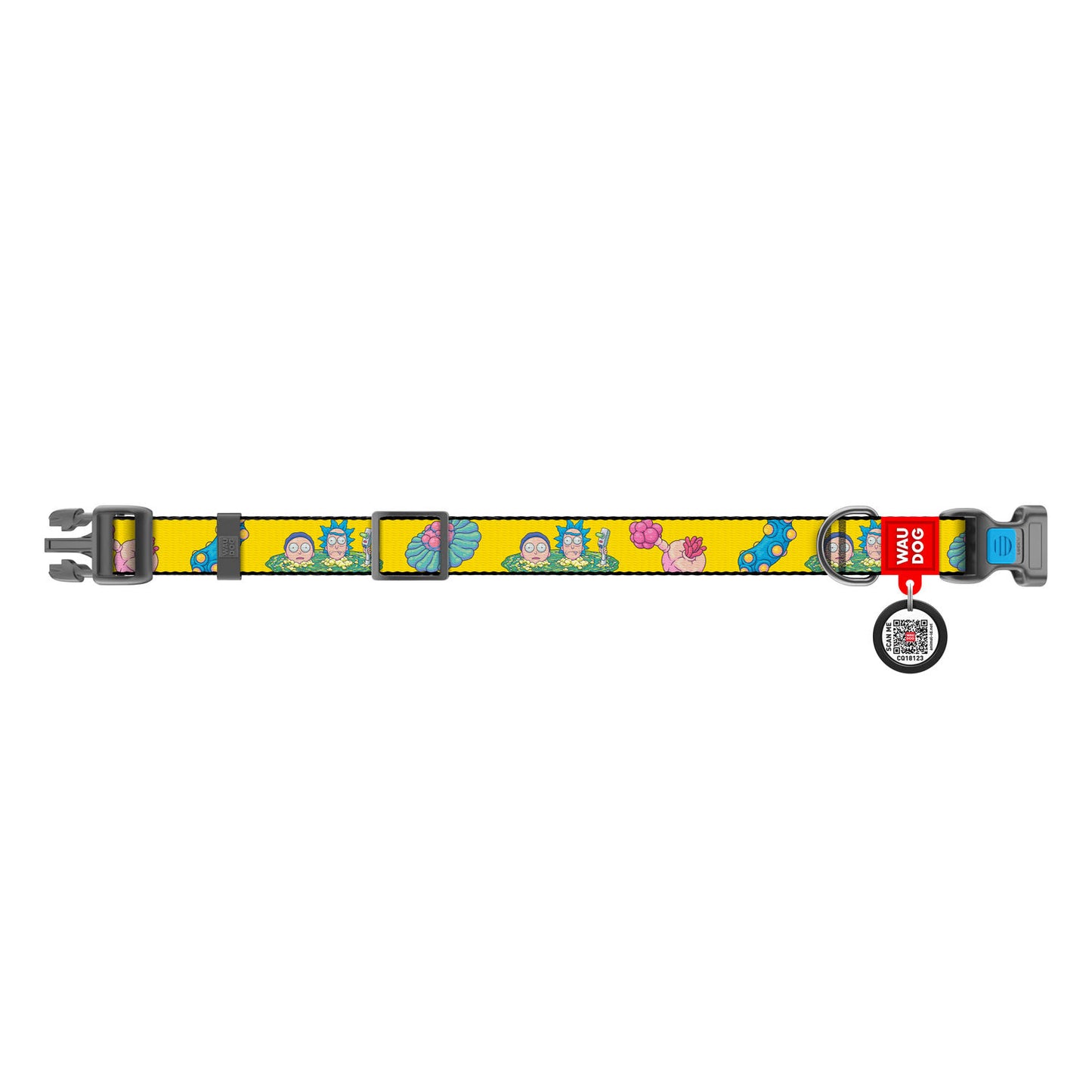 Waudog Nylon Dog Collar with QR Tag - Rick and Morty 1 - Plastic Buckle - M