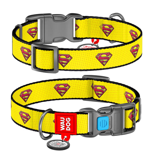 Waudog Nylon Dog Collar with QR Tag - Superman 2 - Plastic Buckle - L