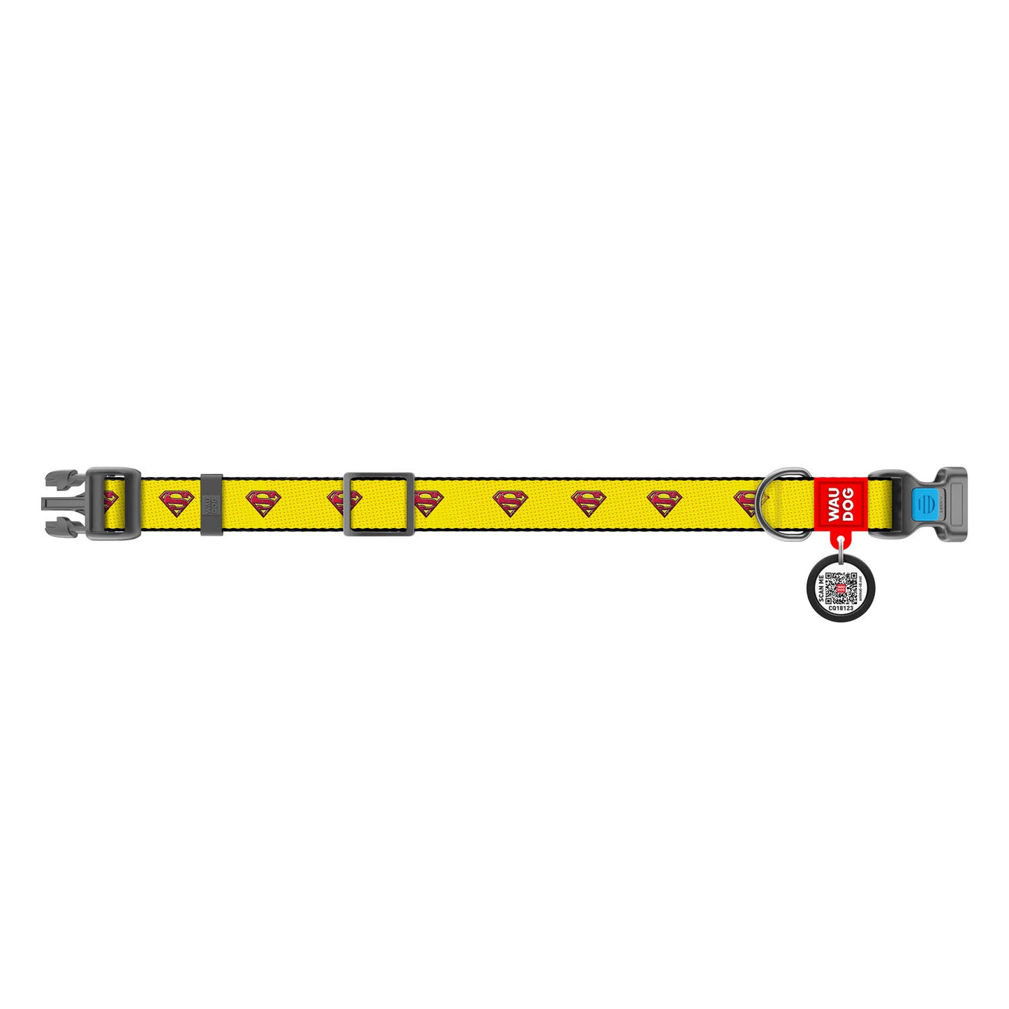 Waudog Nylon Dog Collar with QR Tag - Superman 2 - Plastic Buckle - L