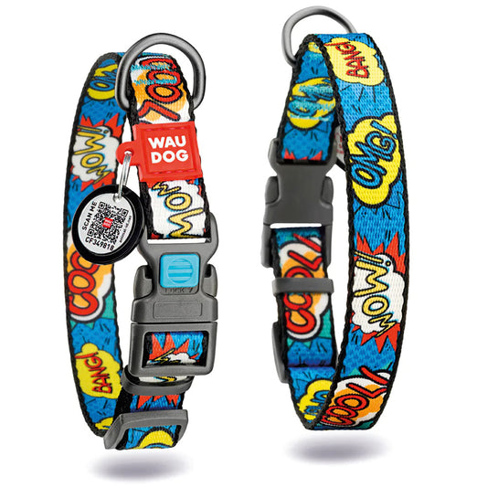 Waudog Nylon Dog Collar with QR Tag - WOW - Plastic Buckle - S