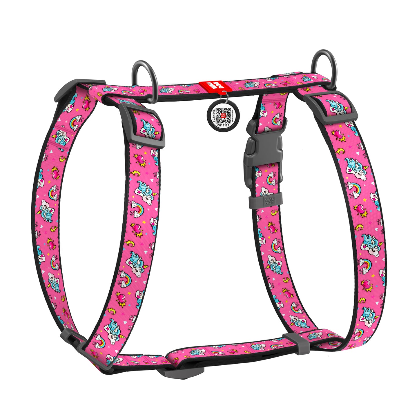 Waudog Nylon Dog Harness - Unicorns - Plastic Buckle - L