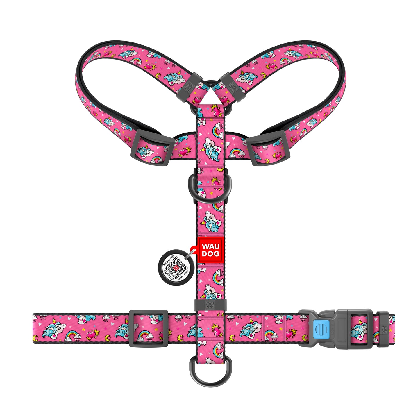 Waudog Nylon Dog Harness - Unicorns - Plastic Buckle - L