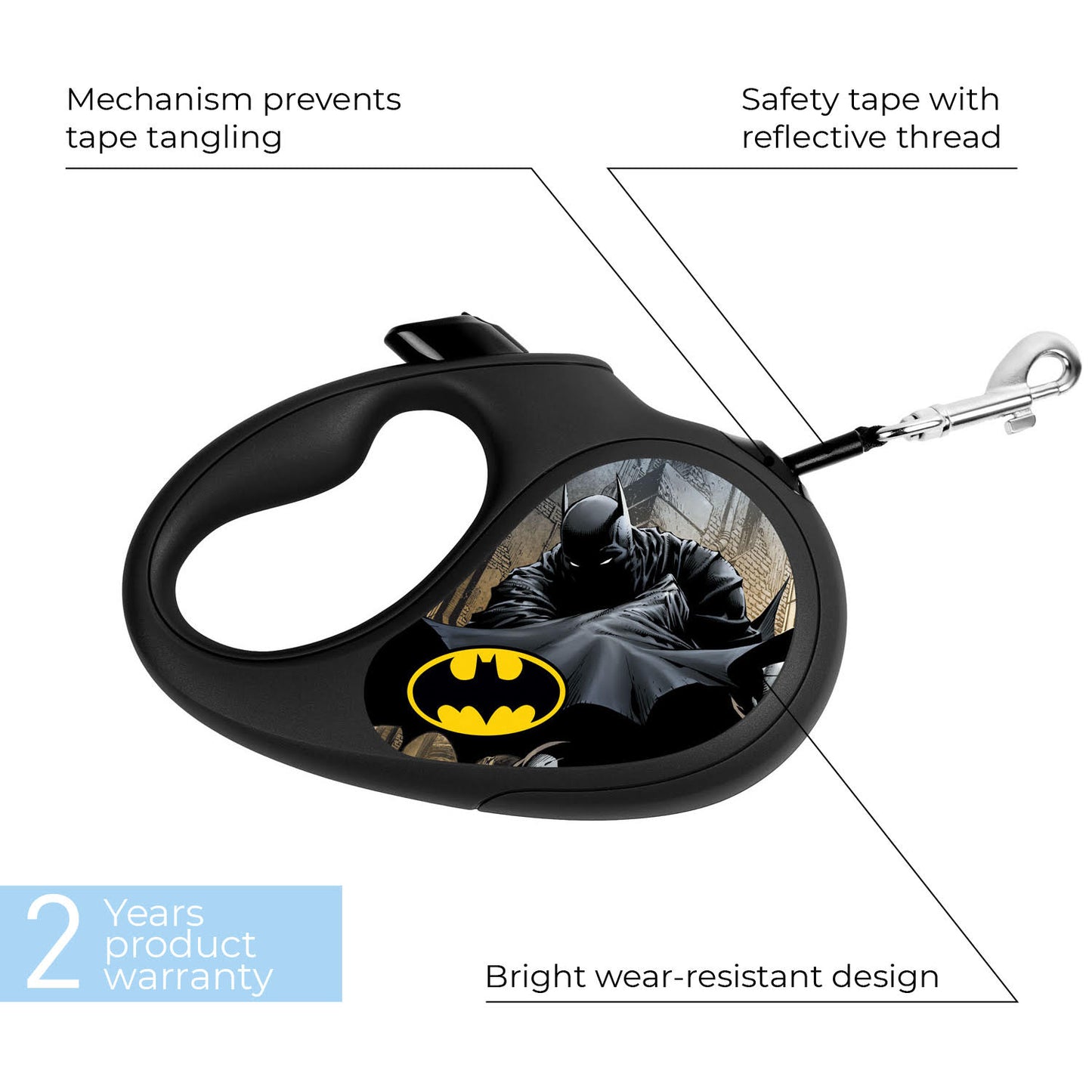 Waudog Retractable Dog Leash - Batman Black -  M