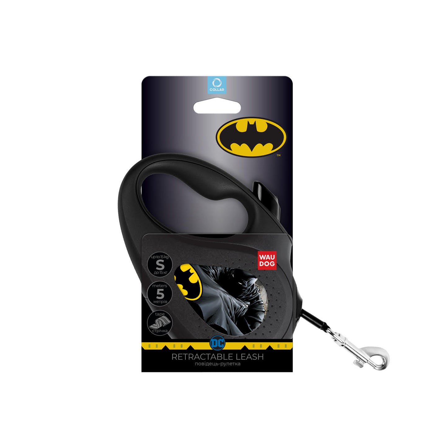 Waudog Retractable Dog Leash - Batman Black -  M