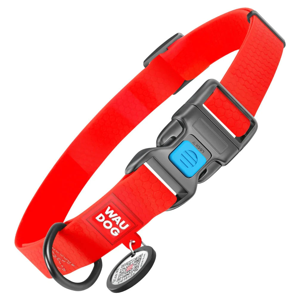 Waudog Waterproof Dog Collar - Plastic Buckle - L - Red